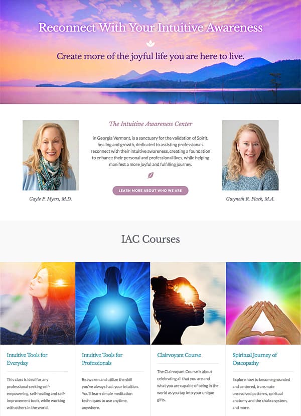web design for holistic practitioners Intuitive Awareness Center