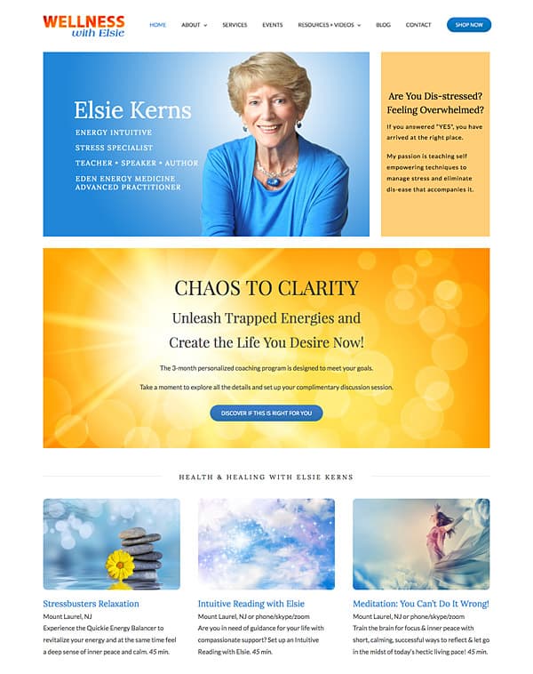 health and wellness websites design for Elsie Kerns